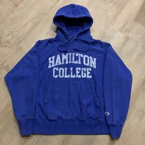 Champion Reverse Weave Hamilton College Continentals Hoodie Men's Medium M Blue